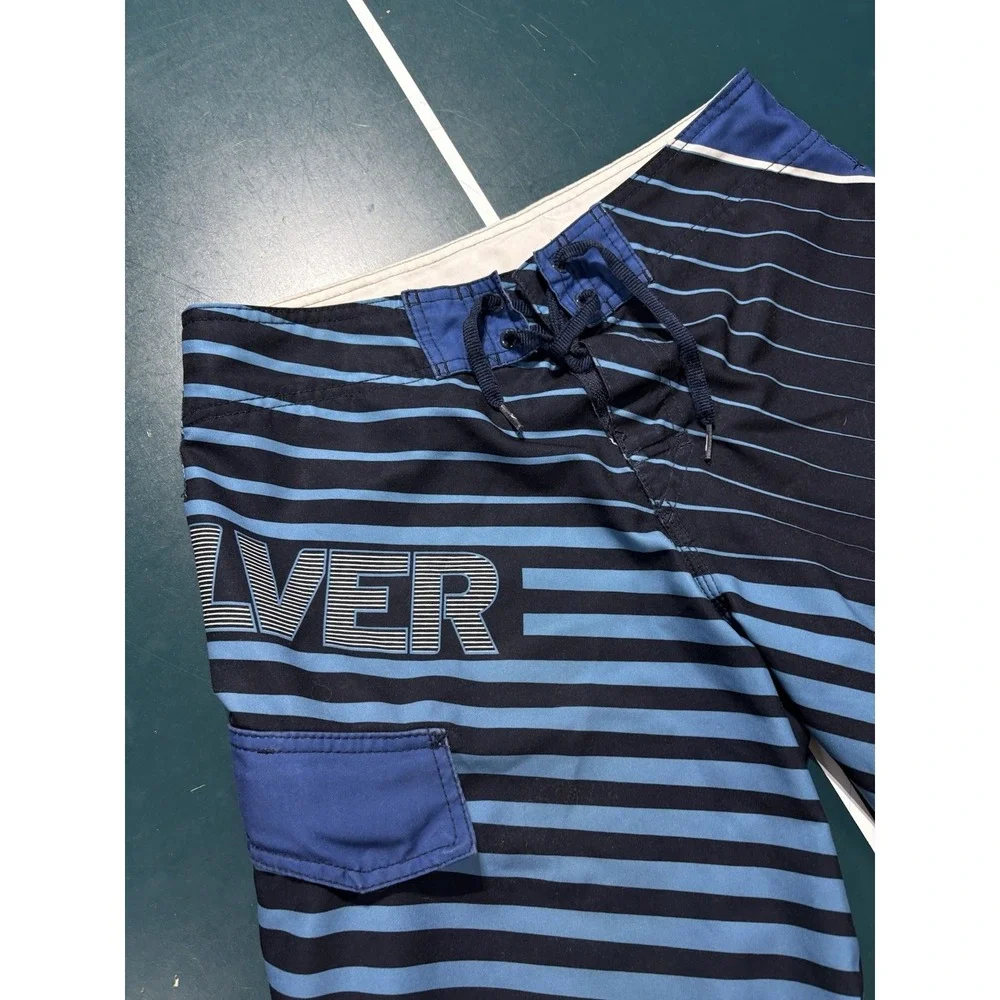 Vintage Quiksilver Board‎ Shorts Men's 30 blue Striped Spellout Surf Y2K RARE